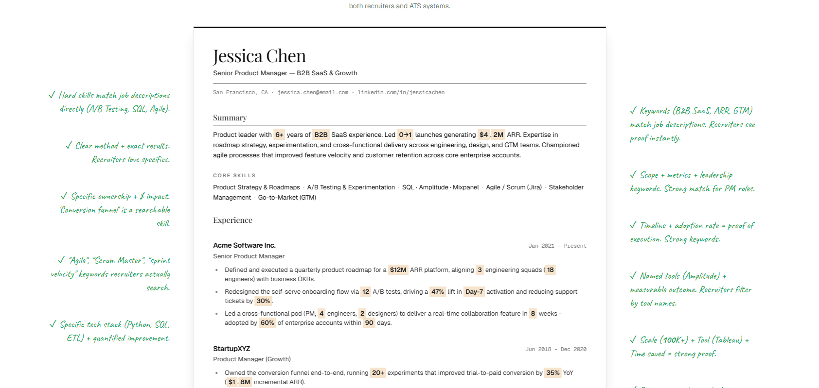 Job seeker analyzing resume keywords list on a laptop