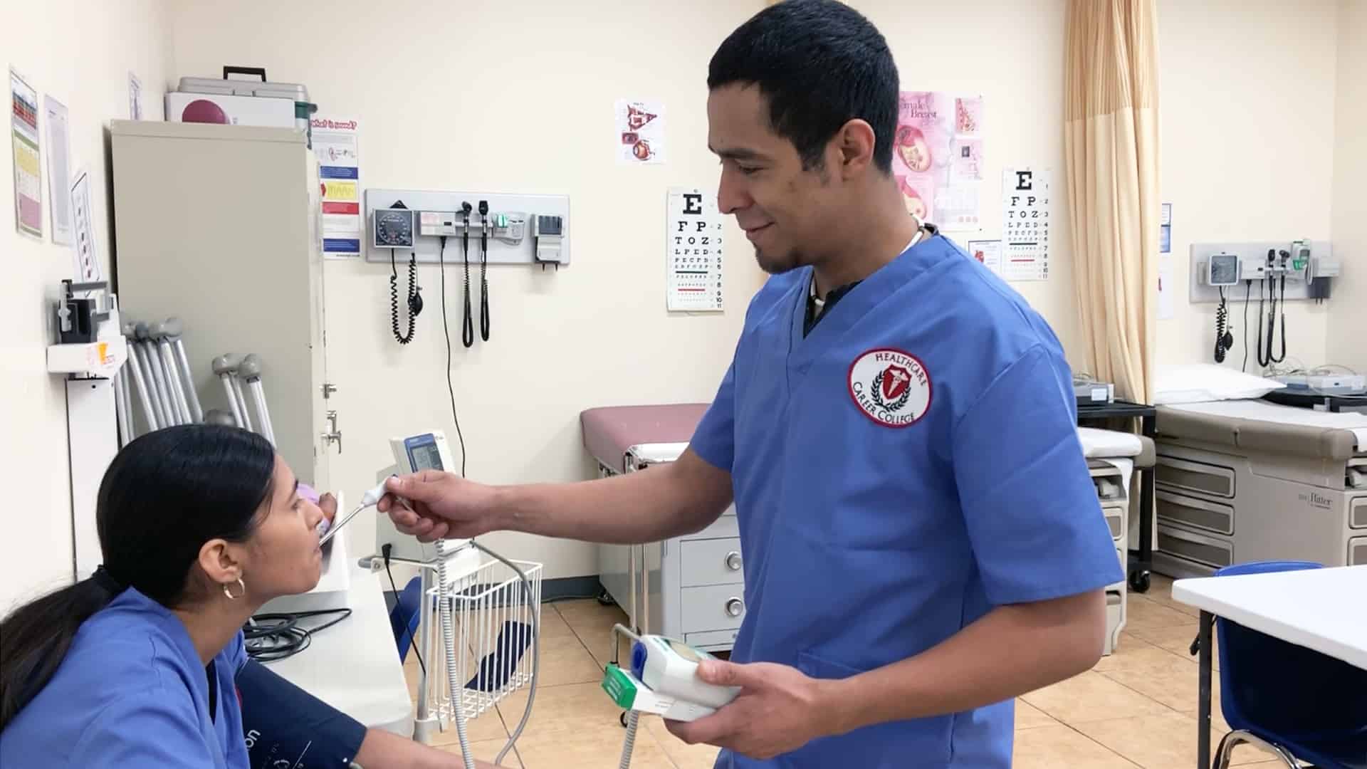 Medical assistant preparing for a procedure