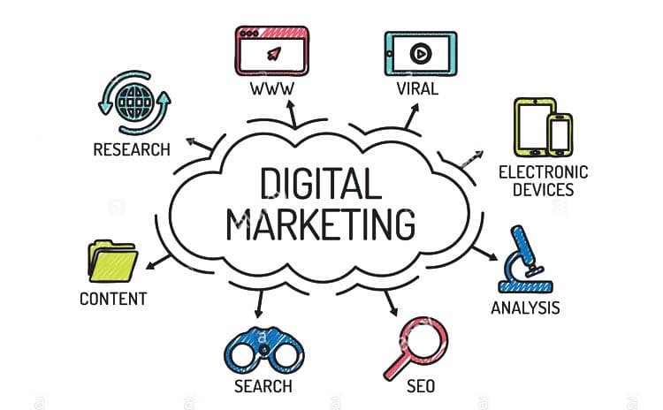 Digital marketer analyzing online campaigns and performance metrics